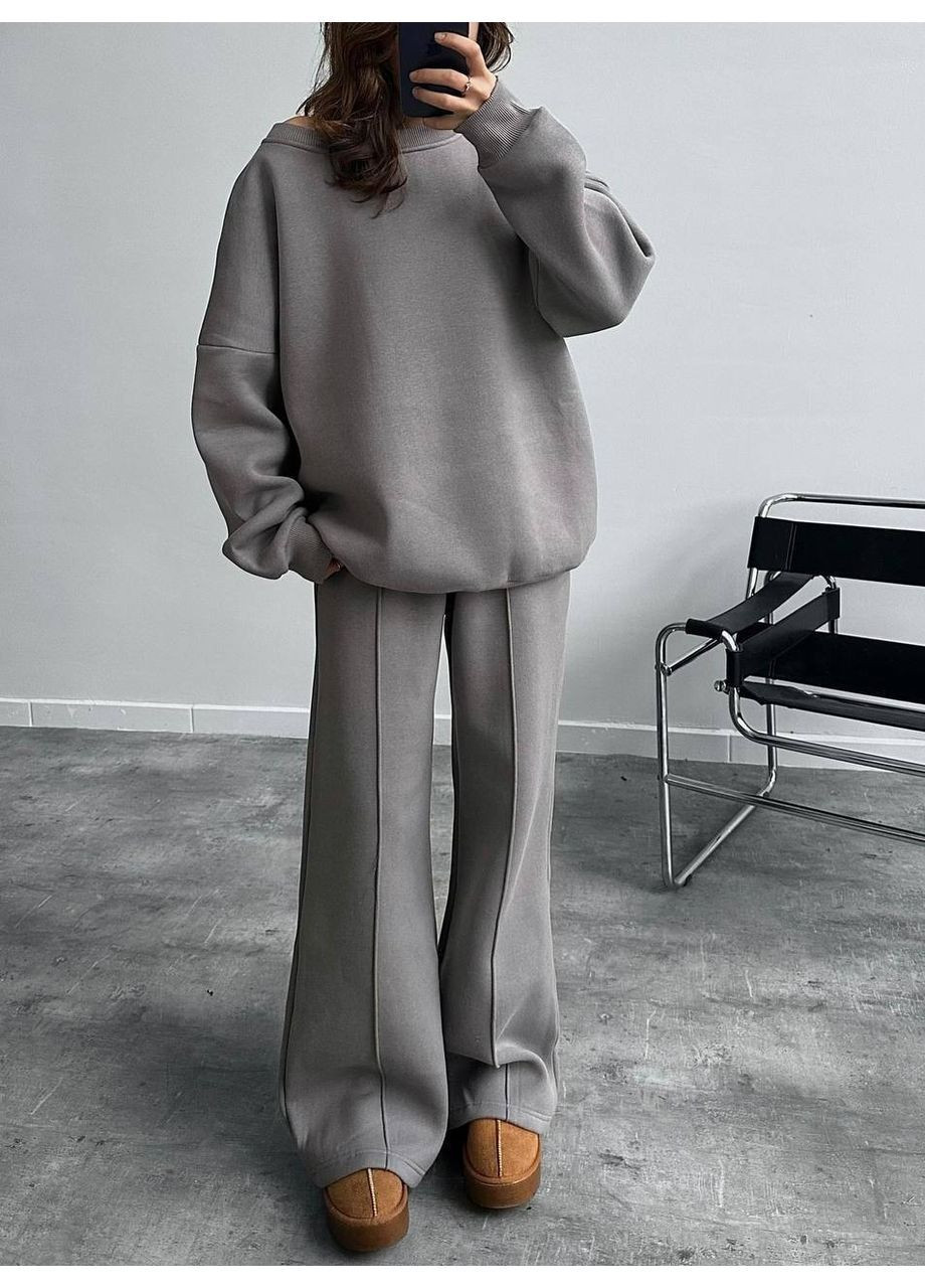 Жіночий теплий костюм OVERSIZE з тринитки на флісі No Brand (363023221)