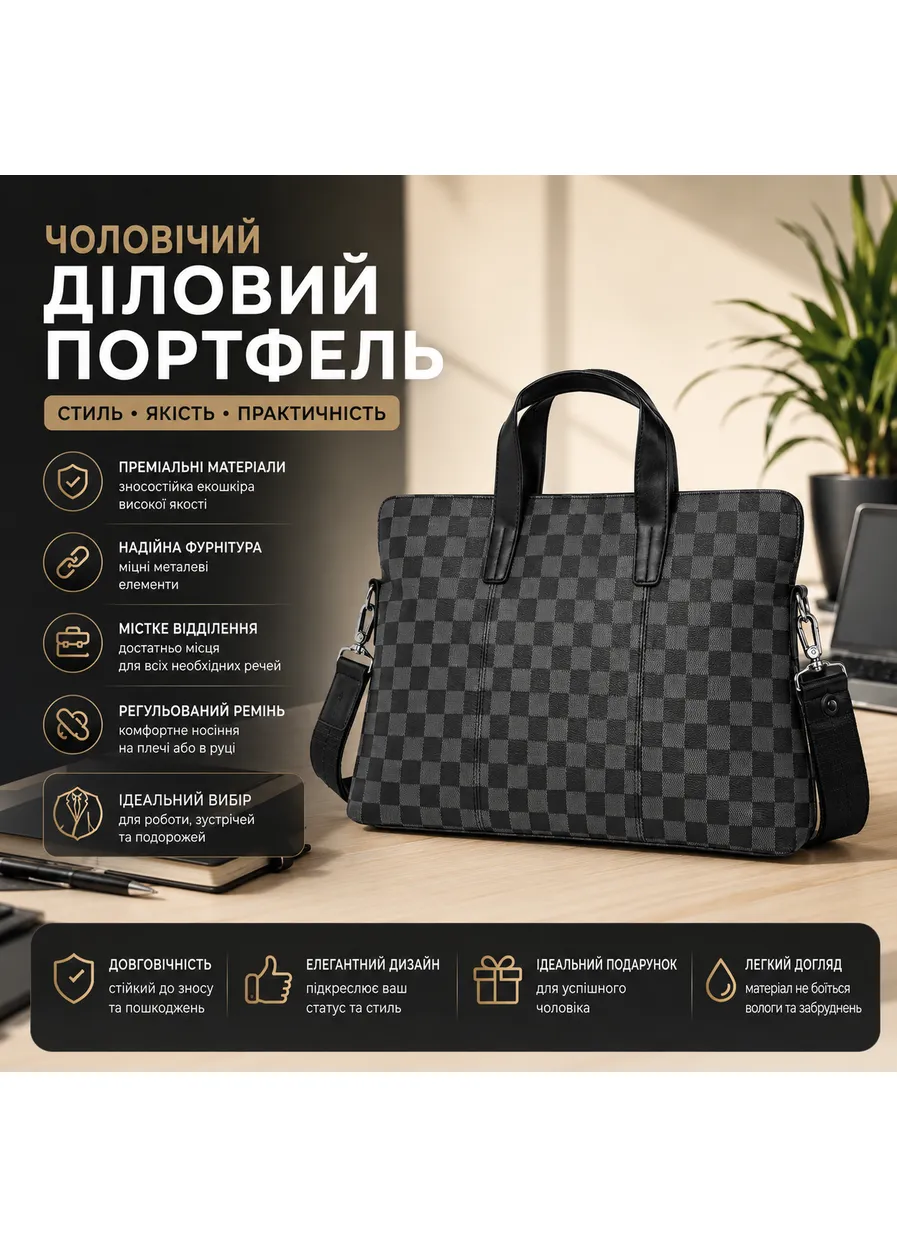 Мужской офисный портфель, деловая сумка для документов из экокожи Fashion (406058090)
