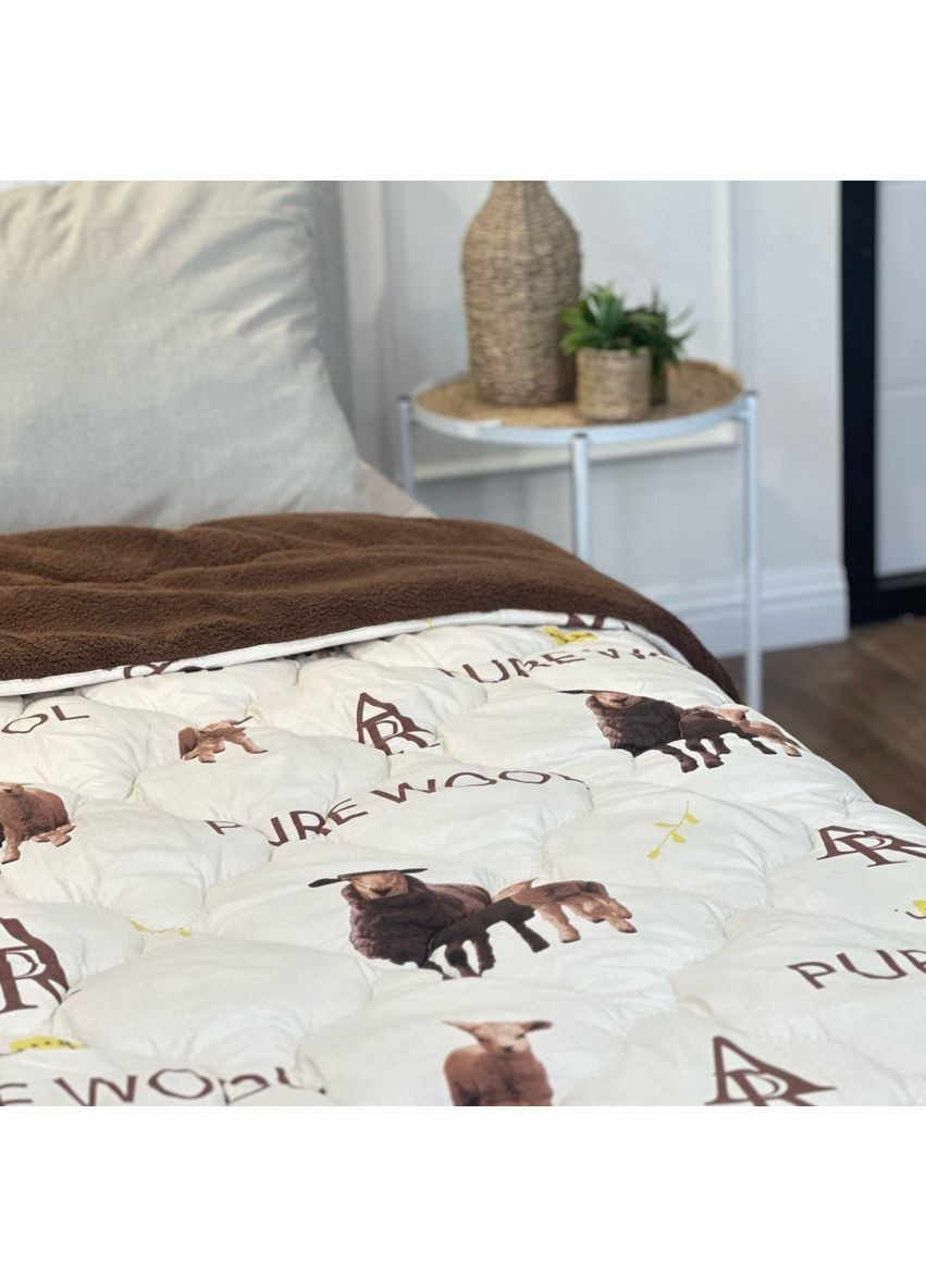 Одеяло полуторное открытое двустороннее из овечьей шерсти Pure Wool 21445 150х210 см шоколадное Arda (365964944)