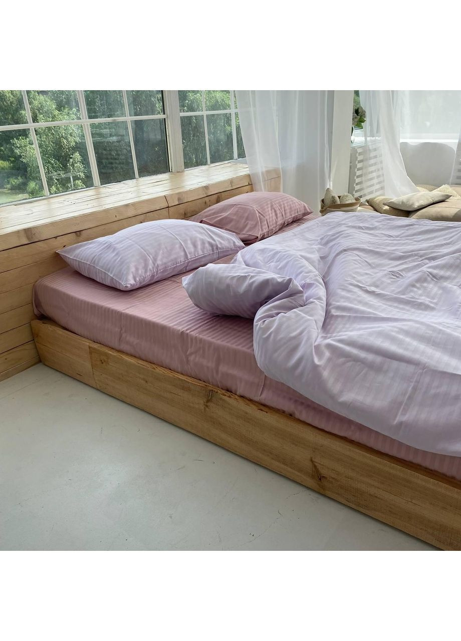 Постельное белье Пудра+Лаванда страйп сатин PREMIUM Евро размер, наволочки 50/70 No Brand (364216057)