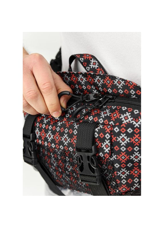 Большая мужская поясная сумка бананка DynamicDart черная тканевая принт Sambag (329692762)