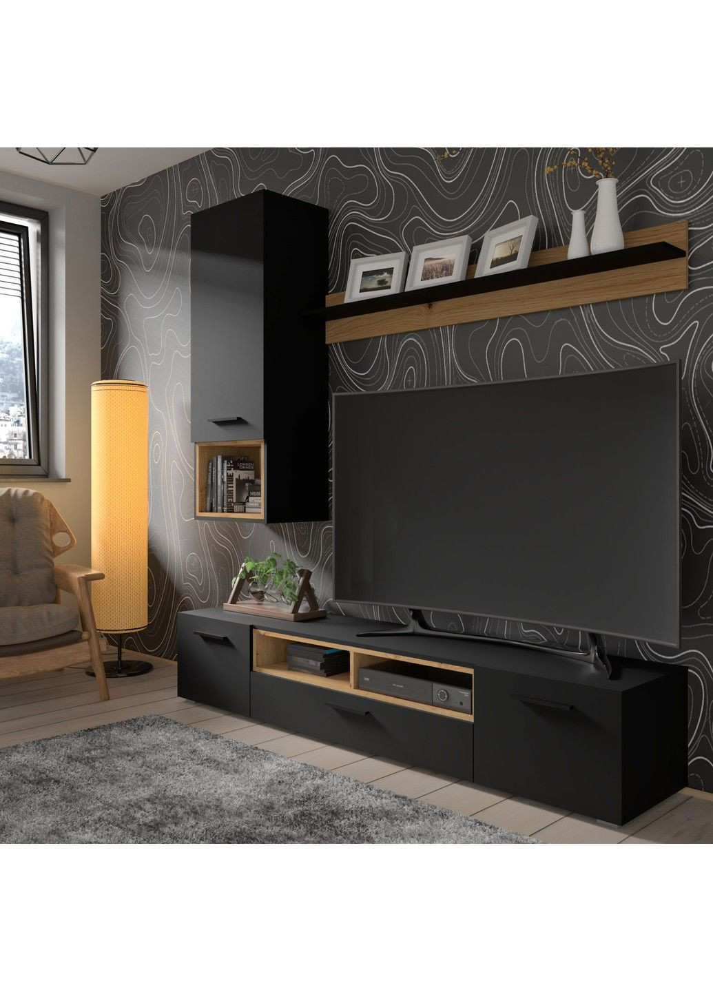 Тумба TV з двома відкритими полицями Anette 198 чорний/дуб артизан Bim Furniture (291124535)
