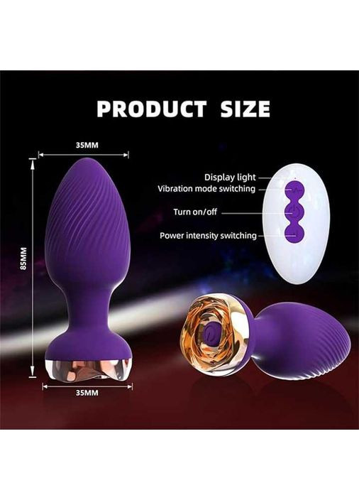 Силіконовий анальний корок із вібрацією Rose з Д/К 3,5*9 см. Анальні іграшки No Brand (370611956)