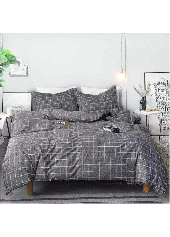 Постільна білизна Сіра клітинка Сатин Євро на резинці 560700-7 MERISET (363131830)