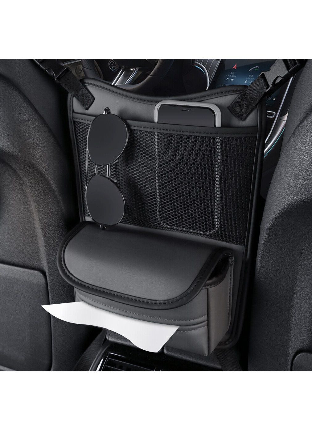 Органайзер двосторонній з кишенями для установки між сидіннями в машину салон автомобіля 33х25 см (476941-Prob) Сірий Unbranded (292784544)
