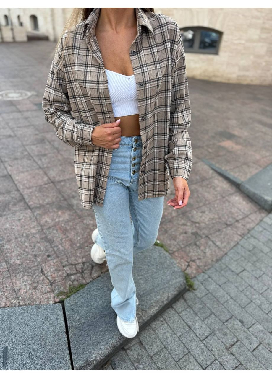 Бежевая повседневный, кэжуал рубашка в клетку No Brand