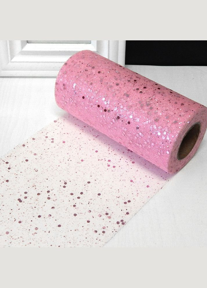 Фатин з блиском, сітчаста стрічка, 15 см, крупний глітер, рожевий No Brand (340486788)