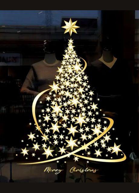 Новогодняя наклейка Елка 60 на 45 см золотистый Jannet Наклейка (309173751)