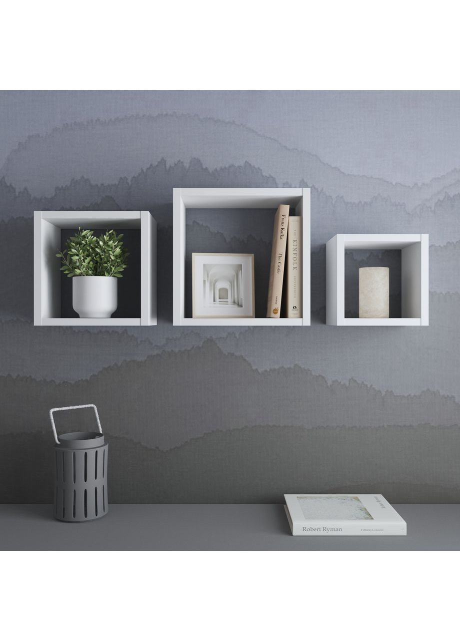 Комплект настінних полиць квадрати 3 шт. з ламінованого ДСП 302x302x148 білі (hm-38-wh) VAYS (363134977)