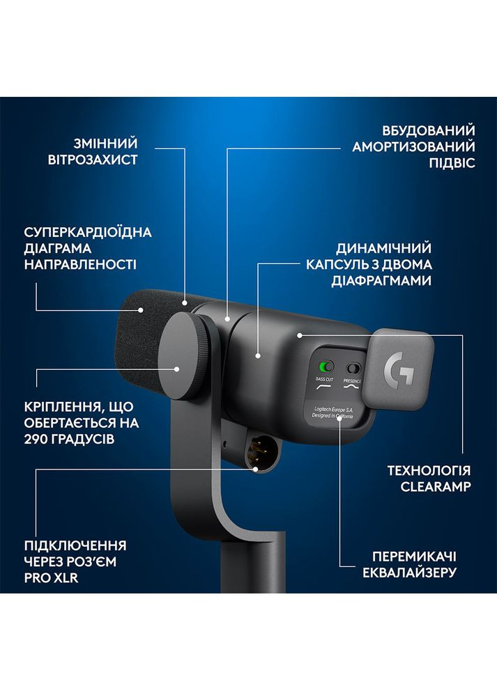 Микрофон G Yeti Studio Active Dynamic XLR Broadcast with ClearAmp Black (988-000565) Logitech (323109825)