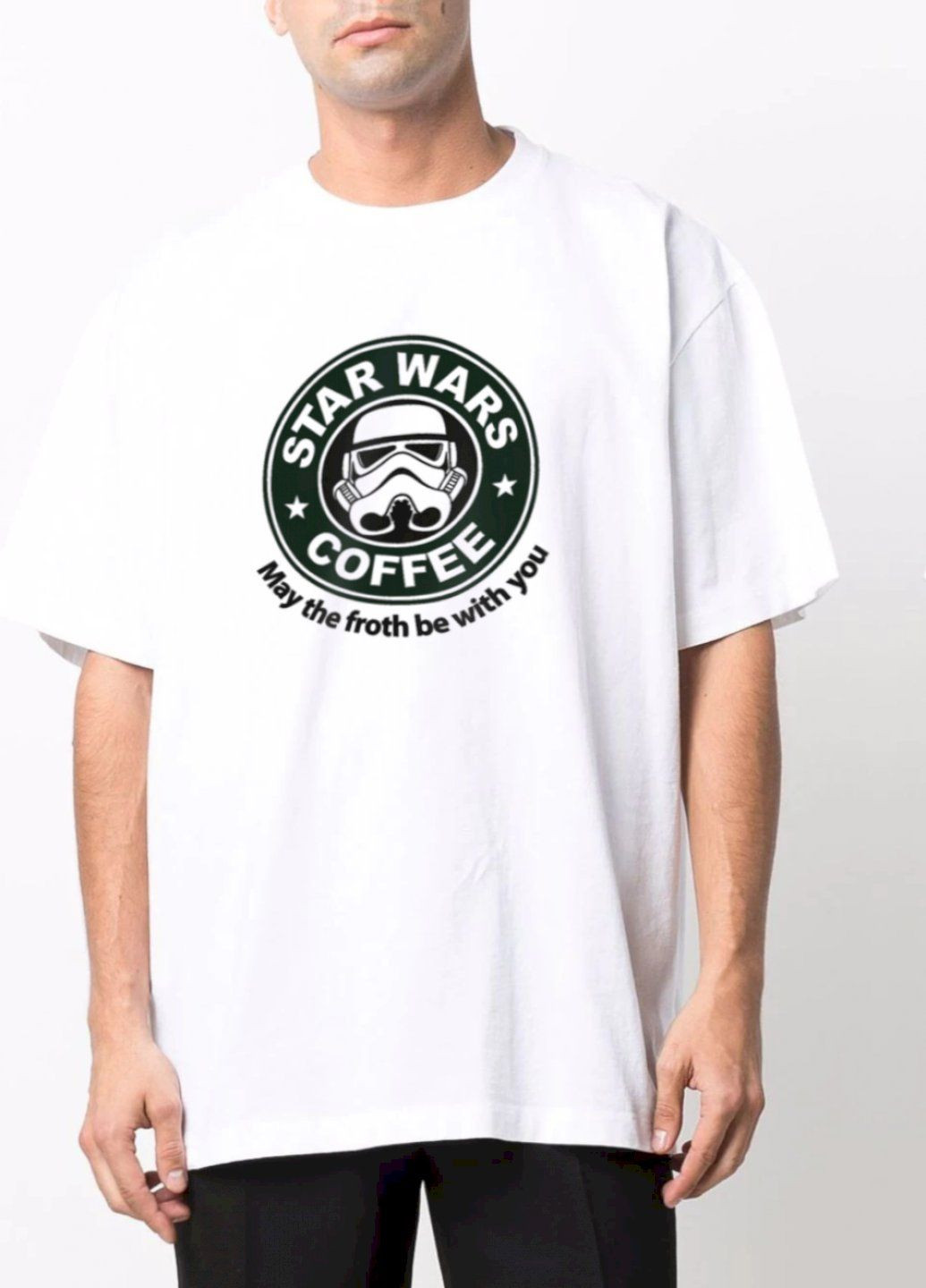 Белая футболка oversize мужская белая "star wars coffee" Trace of Space