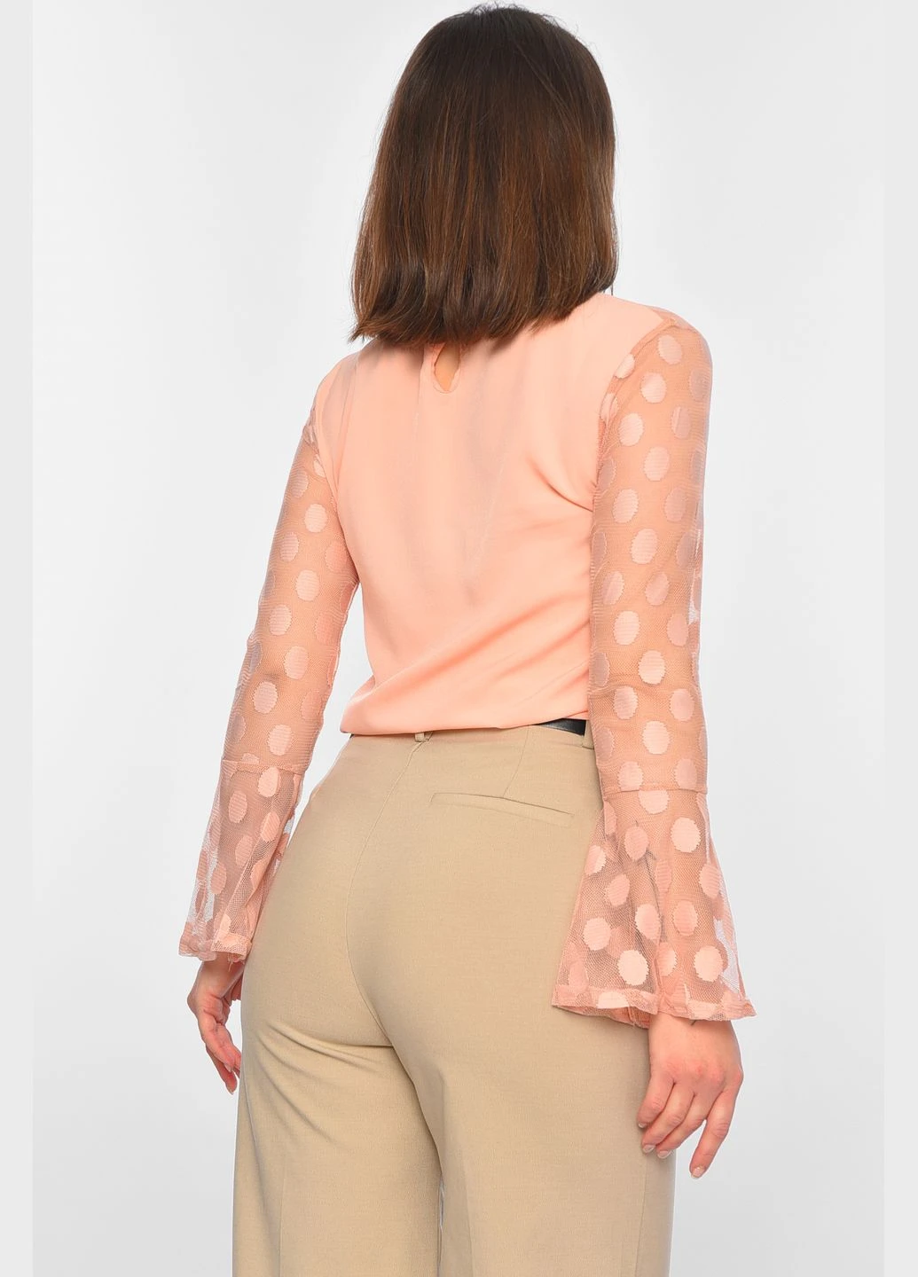 Персикова блузка жіноча персикового кольору з баскою Let's Shop
