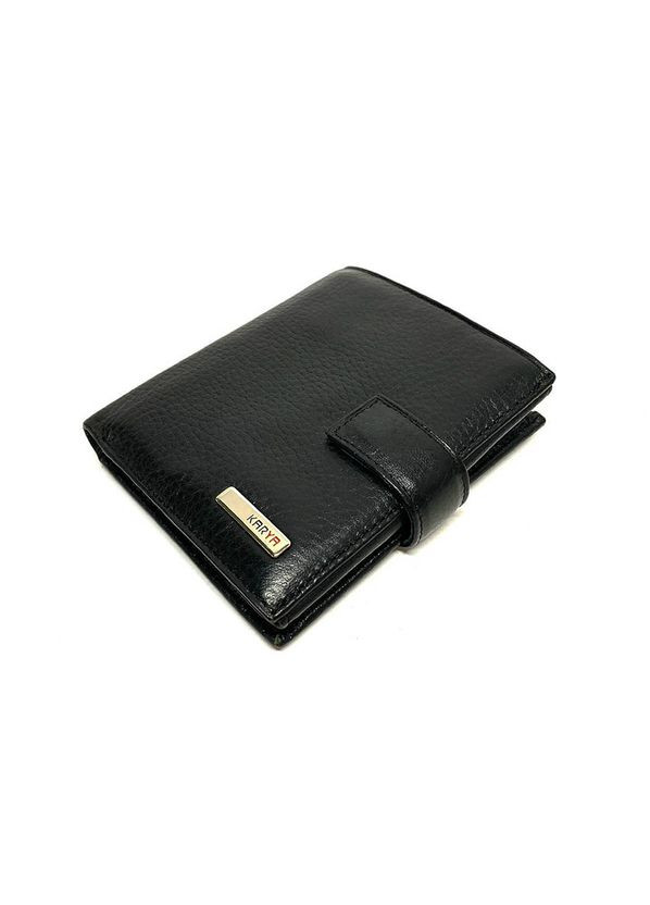 Кошелек мужской маленький вертикальный кожаный черный мини портмоне на кнопке Karya (324622146)