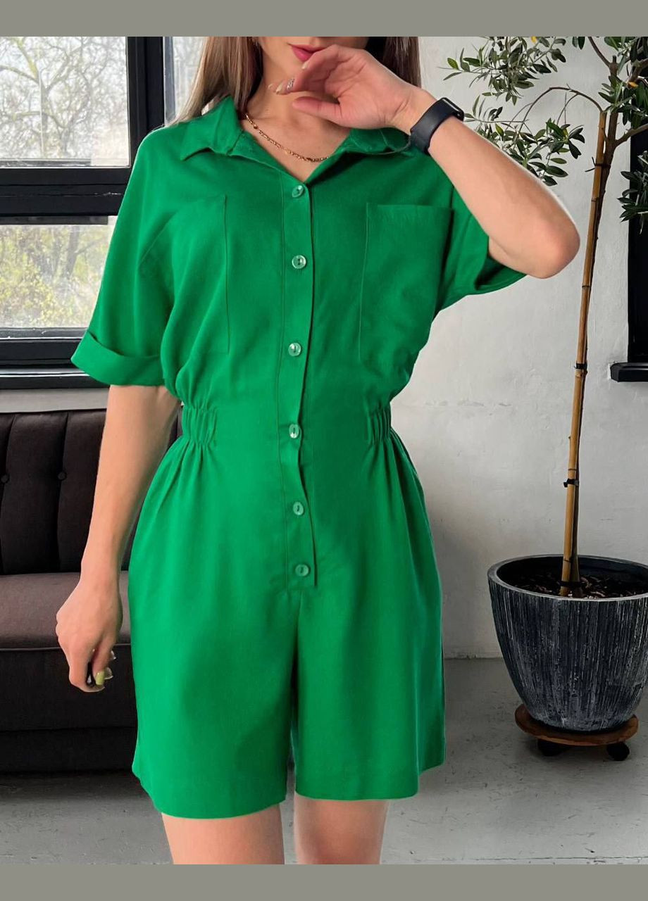 Ляний комбинезон на ґудзиках зелений You Best зелений