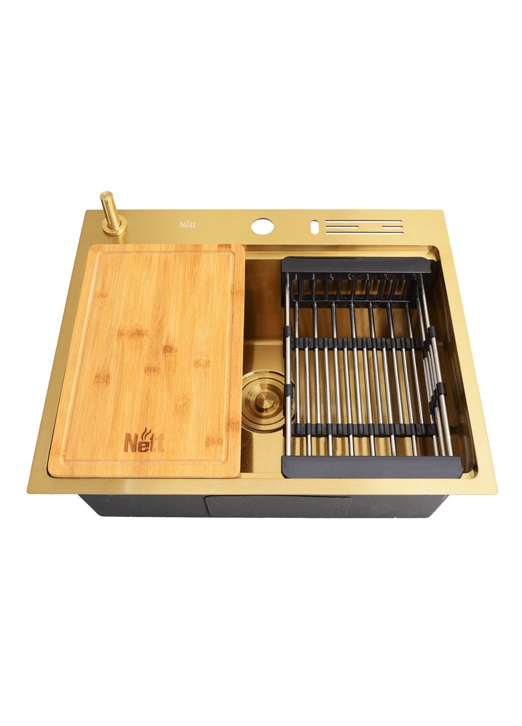 Мийка для кухні золота з нержавійки з PVD покриттям багатофункціональна Nett NG-5747 (352261582)