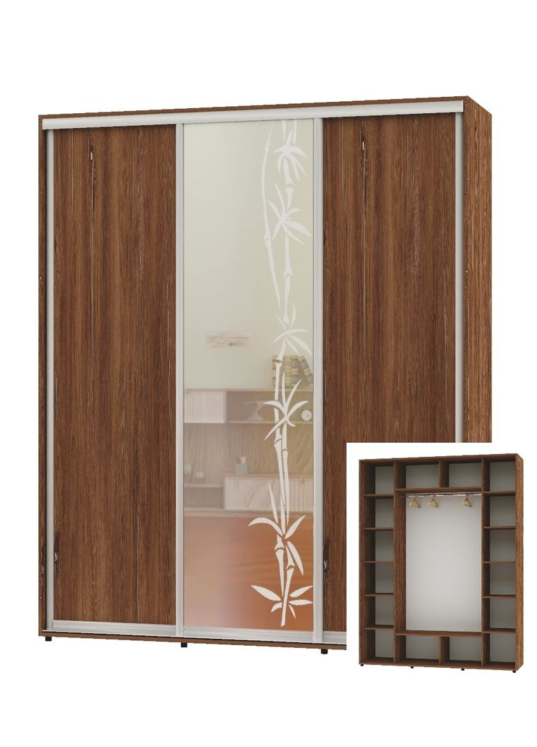 Шафа-купе тридверна 200*60*230 Дуб вінтаж 2 ДСП/Дзеркало з піскострумним малюнком ШК-05 Алекса (360449918)