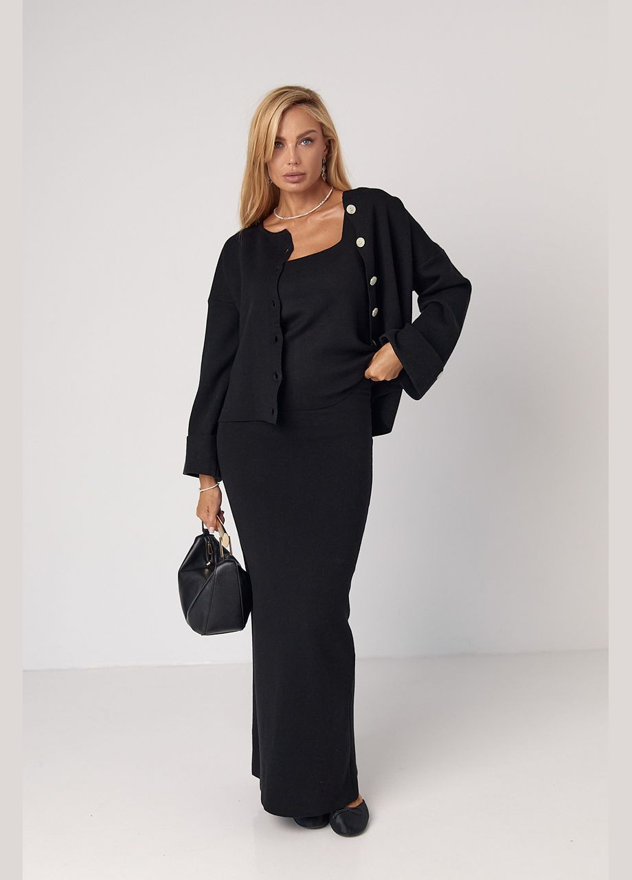 В'язаний костюм-трійка з кардиганом спідницею та топом - бежевий колір ONE SIZE (sku_5870) No Brand (327820155)