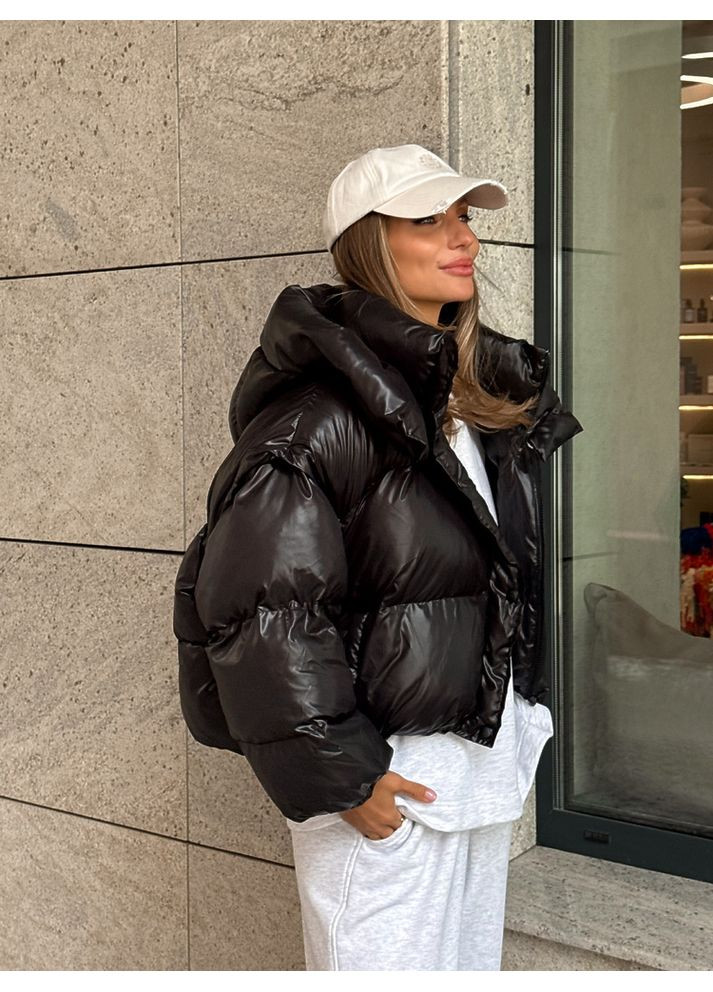 Чорна зимня жіноча куртка кроп-пуфер transformer (mil633) milirud