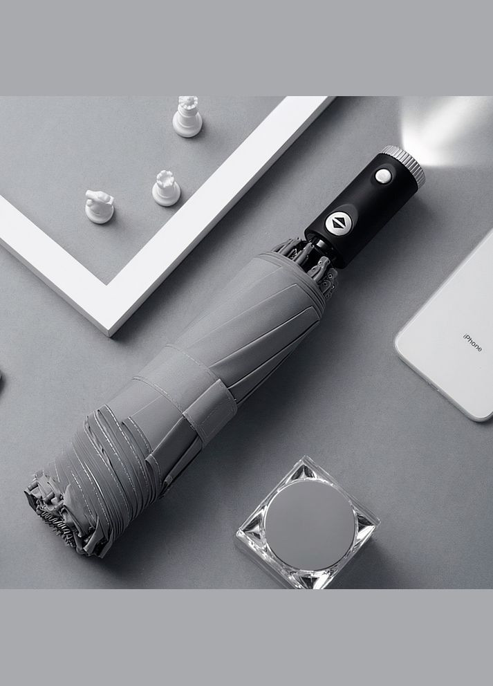 Серый зонтик c фонариком автоматический ray, 105 см, серый Losso (351902886)