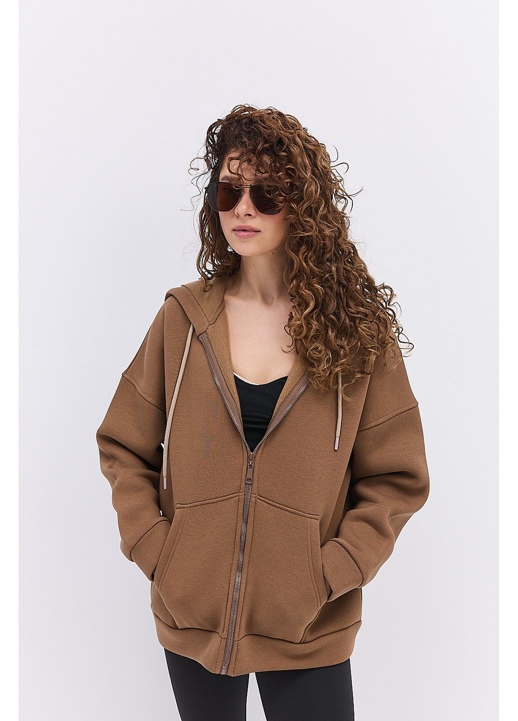 Коричневий жіночий утеплений світшот з капюшоном і блискавкою коричневий Arjen (361056738)