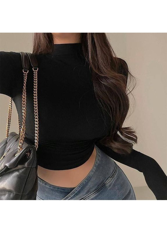 Черный кроп-топ из рубчика в универсальном размере 42-46 No Brand 2721-1 (359381401)