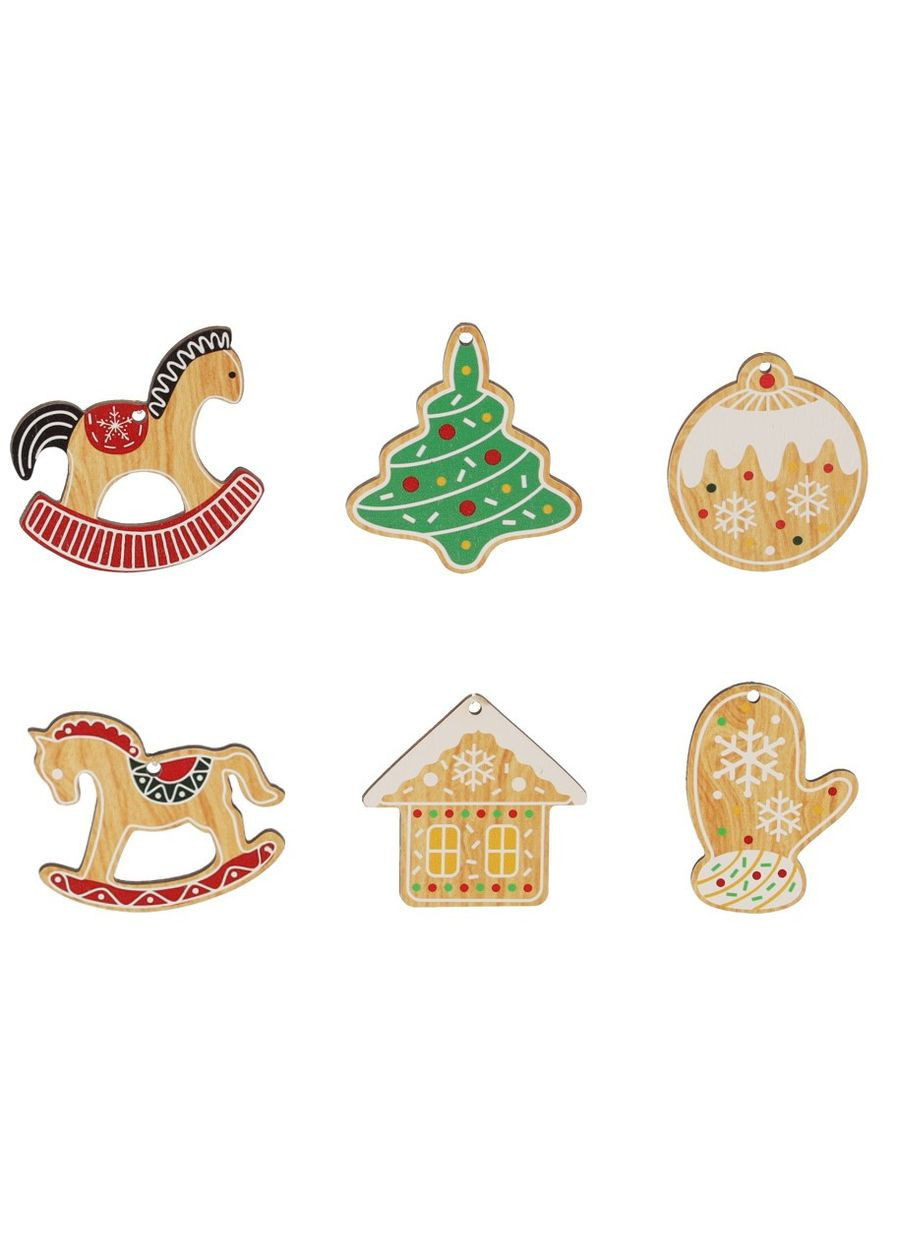 Украшение-подвеска Новогодние атрибуты, дерево, комплект 18шт, цветные Chomik (367114051)