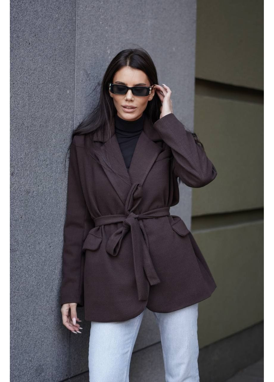 Коричневый женский женский пиджак-пальто Гермес однотонный - всесезон