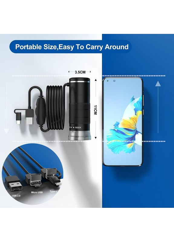 Мікроскоп цифровий портативний AN104 / кратність 1000X / OTG Micro USB / Type-C / підсвічування No Brand (322567964)