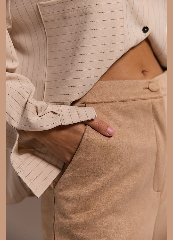 Замшевые женские брюки бежевого цвета Arjen (307815004)