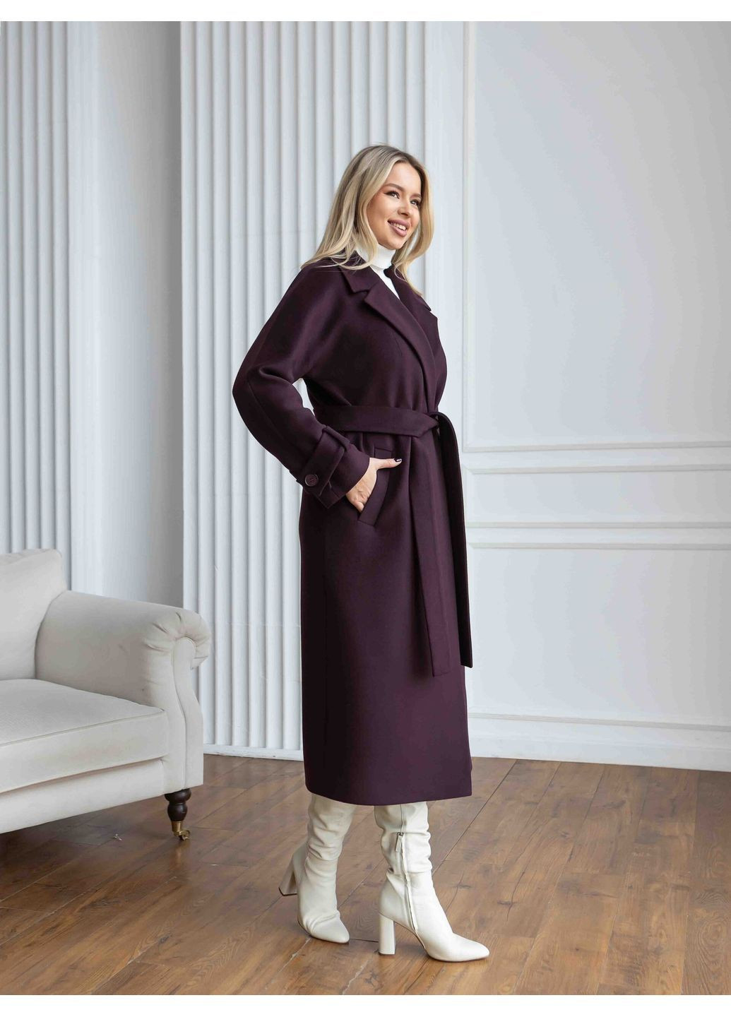 Фиолетовое Пальто-халат фиолетового цвета Raslov
