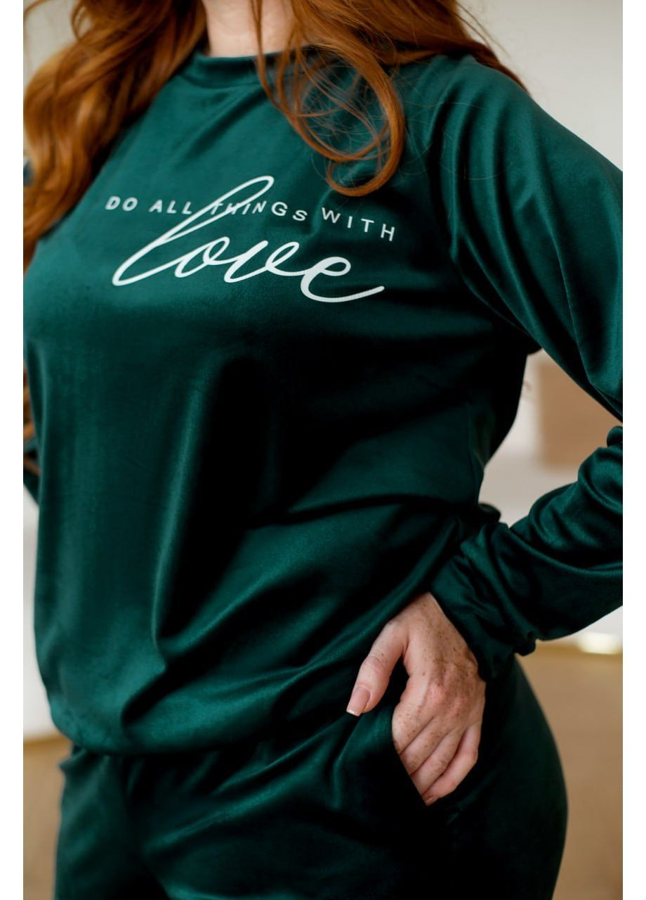 Смарагдова жіночий велюровий домашній костюм/піжама Osoblyva