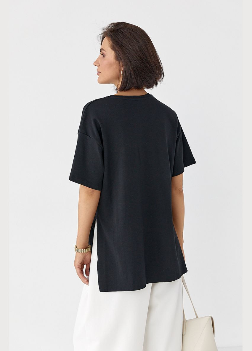 Однотонна футболка з розрізами Lurex Футболка - (333972627)