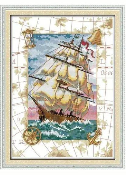 Набор для вышивания по нанесённой на канву схеме "Oceangoing voyage ". AIDA 14CT printed, 22*31 см Joy Sunday (313614574)