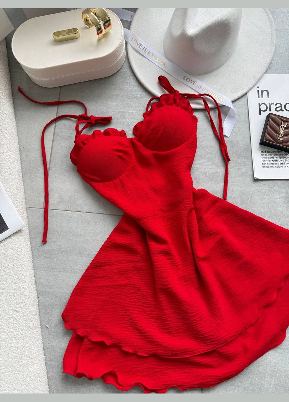 Красное праздничный, повседневный, вечернее легкое женское платье креп жатка No Brand