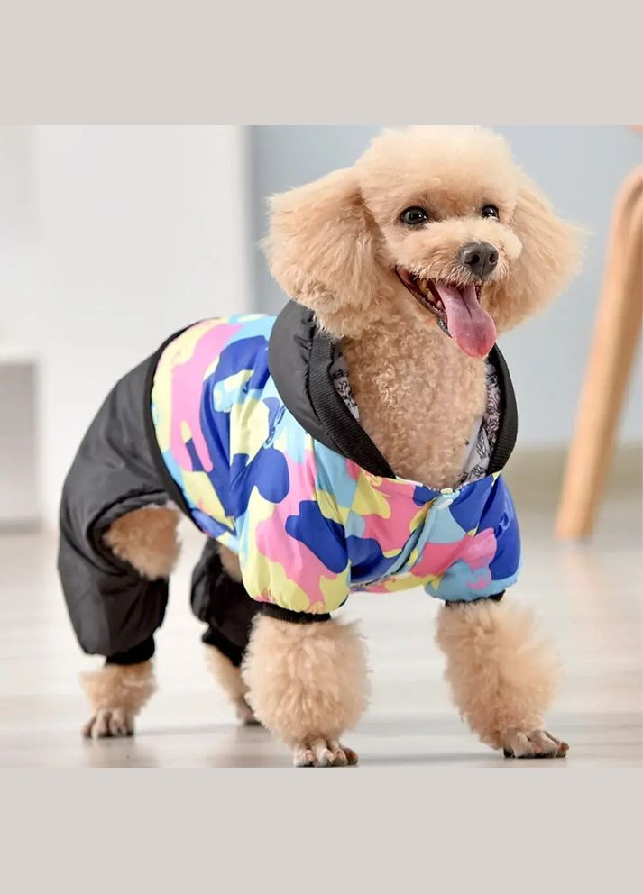 Зимовий пуховий комбінезон із принтом камуфляж чорно-синій-рожевий L розмір No Brand (302372653)