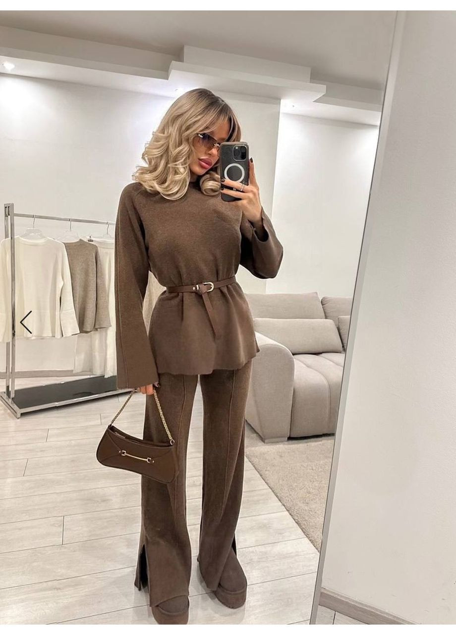 Жіночий костюм двійка з ангори: светр вільного крою та штани кльош MonCher (362417339)