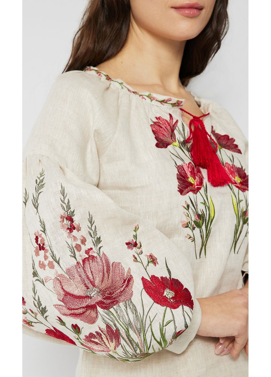 Бежева блуза жіноча з вишивкою vishivano4ka 2205 візерунок квітковий бавовна, поліестер, льон (369158126)