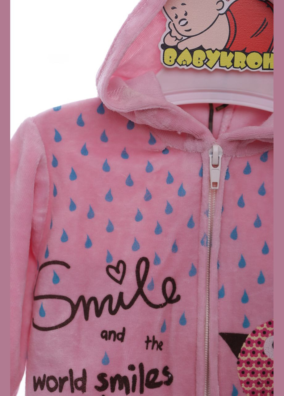 Розовый демисезонный костюм с длинным рукавом для девочки велюровый с птичкой розовый 68 см (37205) BABYKROHA