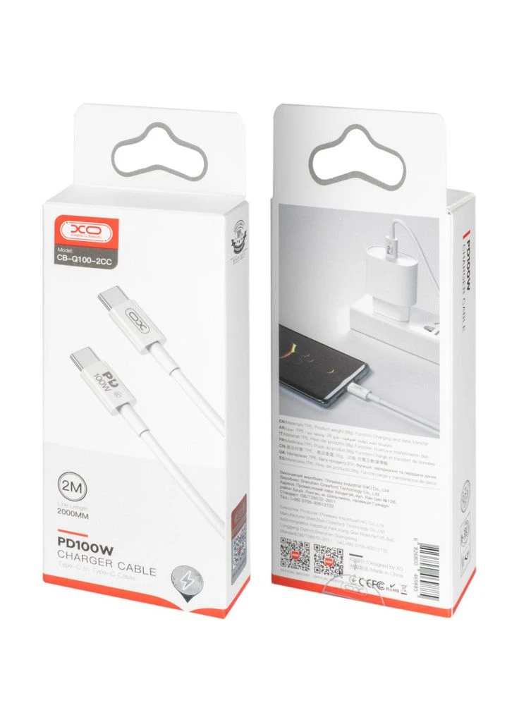 Дата кабель USB-C to USB-C 2.0m 100W white (CB-Q100-2CC) XO (382056474)