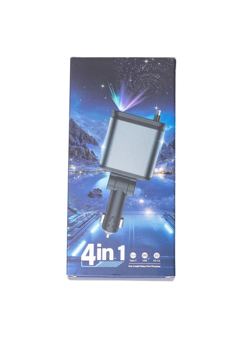 Автомобильное зарядное устройство с LED-проекцией быстрая зарядка с выдвижными кабелями Lightning USB-C для смартфонов планшетов ProDobro (364191628)