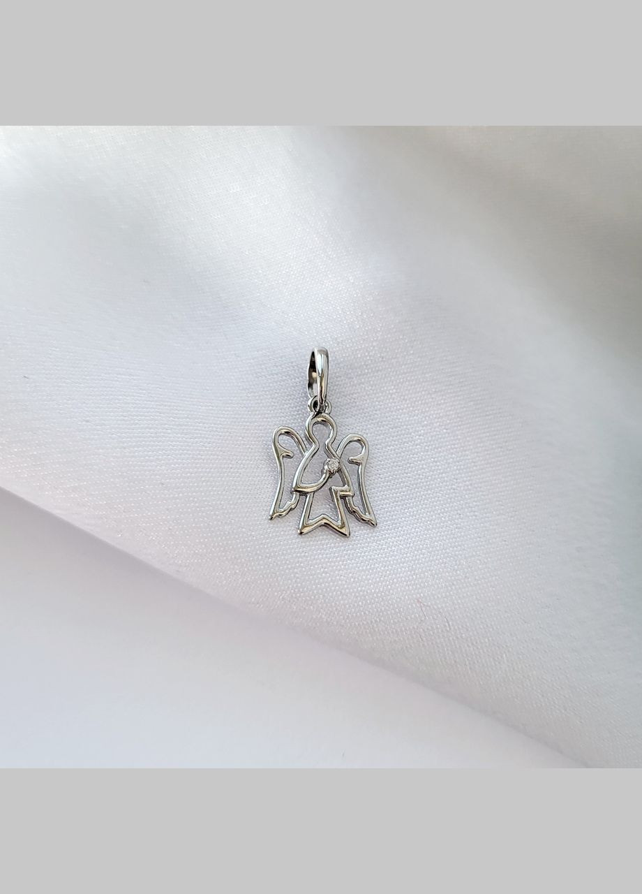 Срібна підвіска підвіс Янгол з білим каменем срібло 925 проби Родоване 89057б 0.74г No Brand (306741717)