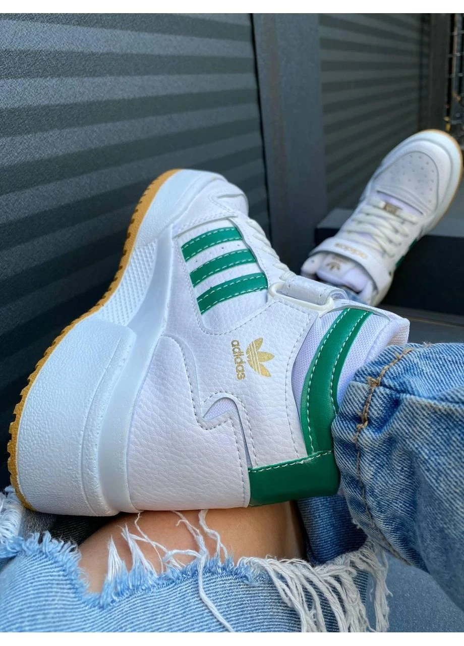 Білі літні кросівки adidas forum white green high v2 адідас форум No Brand