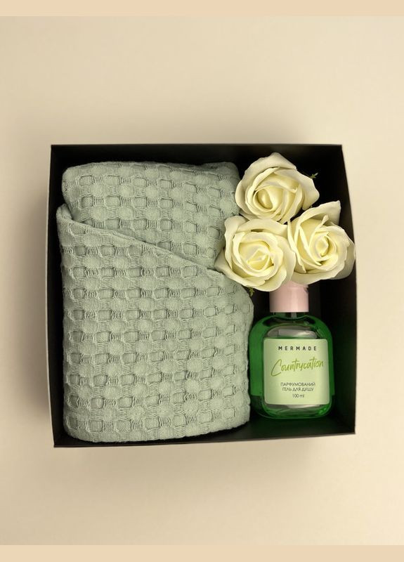 Подарок для женщины подарочный набор, полотенце тюрбан для волос, мыльные цветы розы, гель для душа (5743-2235) No Brand (336186788)