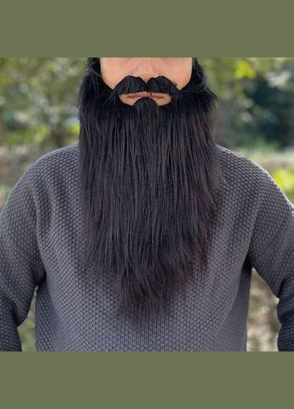 Борода + усы ЧЕРНАЯ 40 см накладная. Мех: длинный ворс No Brand (370135534)