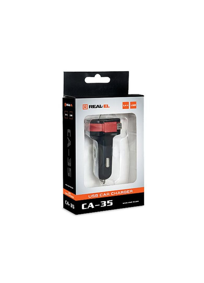 Автомобильное зарядное устройство для CA-35 (3USBx3.4A) Black/Orange + кабель microUSB Real-El (370616991)