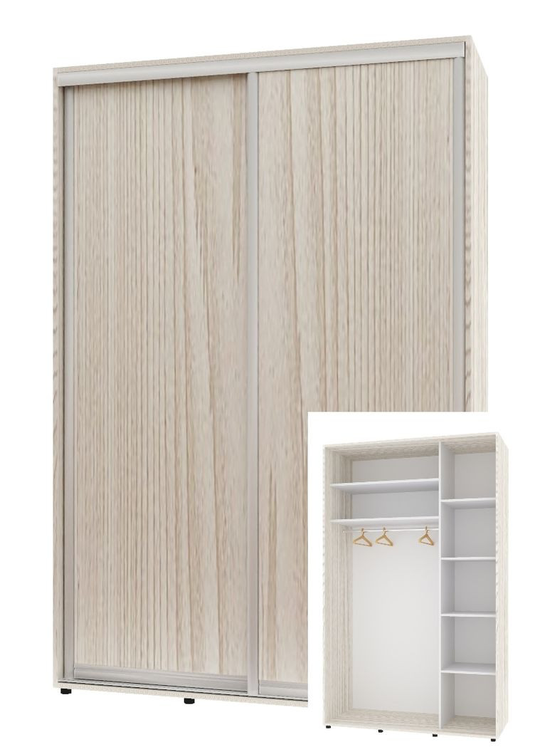 Шкаф-купе двухдверный Комфорт Мебель 160*45*210 см Дуб Беленый 2 двери ДСП Стандарт Комфорт Меблі (360453718)