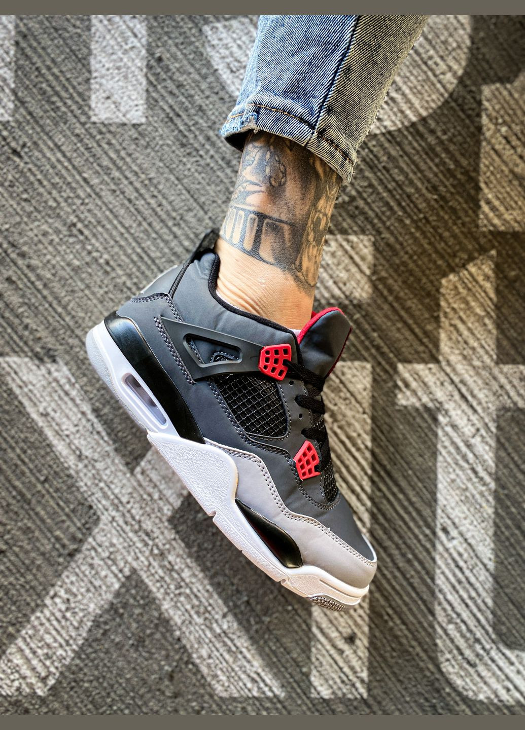 Серые всесезонные кроссовки мужские nike air jordan 4 retro infrared gray | найк аир джордан 4 ретро серые No Brand