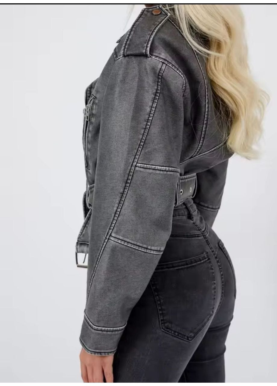 Сіра косуха вінтажна вкорочена No Brand