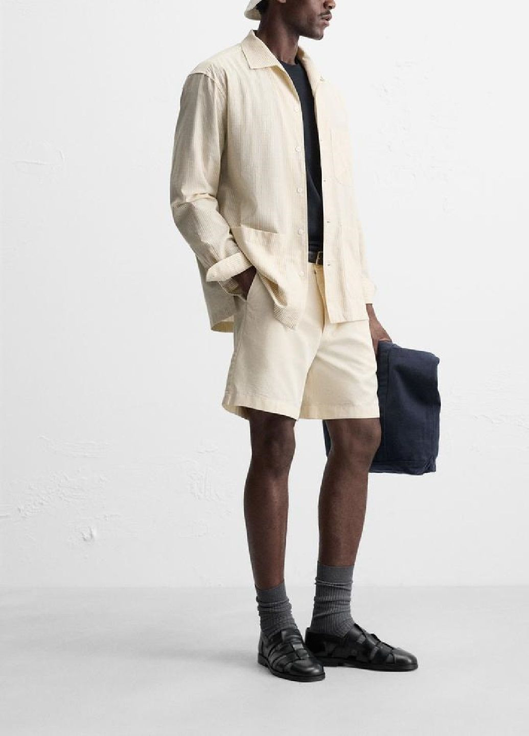 Бежевая рубашка в полоску Zara