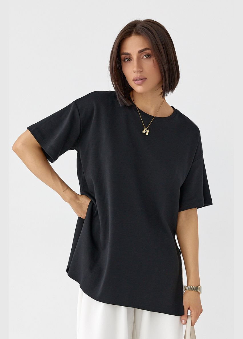 Однотонна футболка з розрізами Lurex Футболка - (333972627)